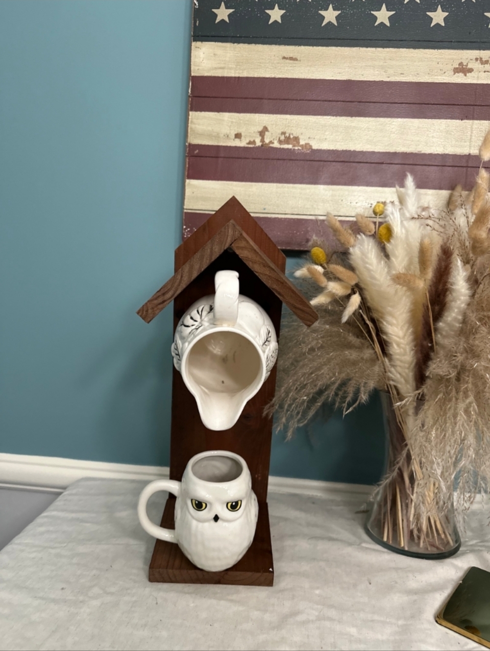 Rustic Wooden Handmade Bird Feeder Teapot Sunshine Yellow - Picture 13 of 16